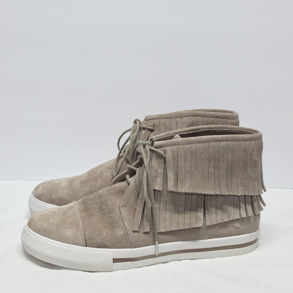 L'AMOUR DES PIEDS Women's Kelzey Flat Bootie In Taupe Fringed Suede Size 9M Boho